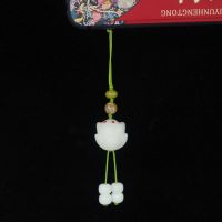 白玉菩提莲花手机链中国风短款 天然白玉菩提莲花手机链