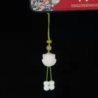 白玉菩提莲花手机链中国风短款 天然白玉菩提莲花手机链