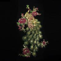 精品孔雀布贴重工亮片刺绣孔雀旗袍衣服布贴牡丹花大号贴饰服装贴 30cm小号黑孔雀单个-无胶