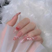 假指甲美甲贴片 猫眼豹纹珍珠长指甲百搭美甲 手工光疗美甲穿戴甲 粉色豹纹珍珠爱心款 L