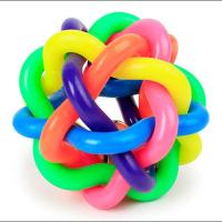 宠物发光玩具七彩铃铛球狗狗发声玩具磨牙耐咬TPR编织球 普通七彩铃铛球 小号[小型犬使用]