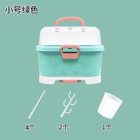 新品宝宝奶瓶收纳箱便携式手提透气带盖防尘沥水架婴儿餐具储存盒 8516小号翻盖透气绿色