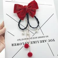 炫之美中国风汉服步摇对夹女童头饰古装唐装假发辫子宫廷流苏发夹 星星领结辫子链条红色边夹