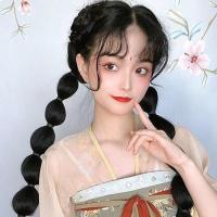 汉服假发头饰玉米须泡泡马尾女古风发饰影楼写真造型抓夹辫子马尾 泡泡马尾-60cm[单个装]绑带款