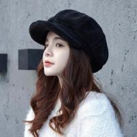 帽子假发一体女秋冬季羊羔毛八角帽保暖羊毛卷鸭舌帽短卷发全头套 单独帽子(只有帽子) 黑色帽子