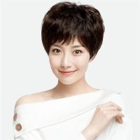 假发女短发短卷发仿真发中老年刘海假发套自然送妈妈时尚全头套式 深棕色 送[发网+发夹]