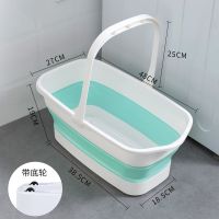 日本高级可折叠拖把桶水槽带滚轮手提式长方形塑料加厚大容量储水 高级绿色折叠拖把桶(底部带滑轮)