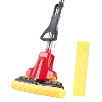 美丽雅海绵吸水拖把头家用懒人拖布免手洗对折式胶棉地拖干湿两用 中国红一套含(2个胶棉头)