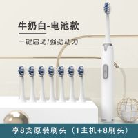 希尔顿电动牙刷电池款充电款男女成人款家用软毛防水情侣声波牙刷 牛奶白-电池款 [3刷头]