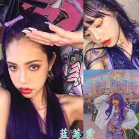 蓝黑色染发膏自己染2020新款流行雾霾湖蓝色可盖白发男女生染发剂 蓝莓紫(头发够8度黄选)