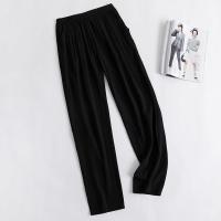 新款百搭人造棉裤子女显瘦宽松绵绸小脚裤哈伦裤休闲棉绸裤九分裤 黑色5858款 XL 建议85-115斤
