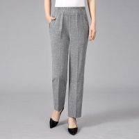 中老年棉麻女裤夏春秋款妈妈裤子高腰直筒大码休闲宽松显瘦九分裤 深灰色[冰凉透气-棉麻] XL[体重100-120斤]