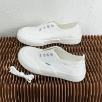 港风夏季一脚蹬小白鞋懒人女泫雅潮鞋不系鞋带百搭盐系白色帆布鞋 白色 35 鞋码偏大,,拍小一码