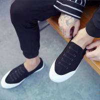 白色帆布鞋男一脚蹬懒人小白鞋不系带韩版男鞋休闲鞋板鞋学生布 黑色 39