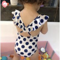 女童泳衣送泳帽波点三角连体服游泳衣宝宝韩版可爱时尚速干泳装
