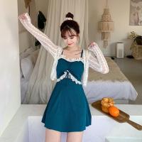 大码300斤遮肚连体泳衣套装女夏胖mm240显瘦泳装蕾丝披肩两件套潮