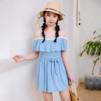 新款中大童女童泳衣分体学生泳衣初中生泡温泉水上乐园简约清新