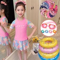 儿童泳衣女童分体裙式泳装中大童游泳衣宝宝可爱运动保守泳衣平角