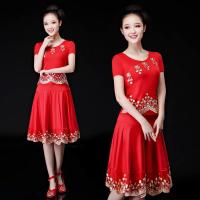 跳舞服装女2020新款广场舞裙子套装中老年比赛演出服现代舞连衣裙