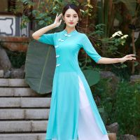 古典民族风旗袍汉服舞蹈演出服春夏季新款广场舞服装套装女身韵衣