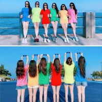 糖果色t恤女棉姐妹闺蜜装团体旅游彩色同学聚会宽松短袖班服夏