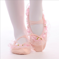 蕾丝珍珠花边儿童舞蹈鞋女芭蕾舞鞋软底练功鞋女童猫爪鞋