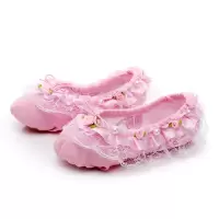 蕾丝珍珠花边儿童舞蹈鞋女芭蕾舞鞋软底练功鞋女童猫爪鞋