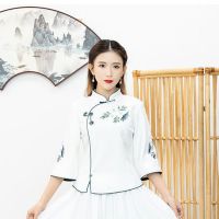 2021年新款绣花民族风盘扣旗袍套装国民丰改良汉服套装女