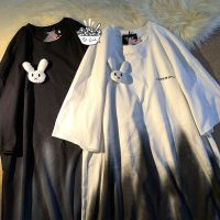 2021夏季新款韩版喷漆小兔公仔少女宽松百搭复古短袖t恤上衣ins潮