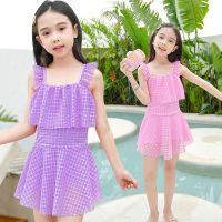 儿童泳衣女中大童小学生连体平角公主裙式遮肚可爱宝宝女孩游泳装