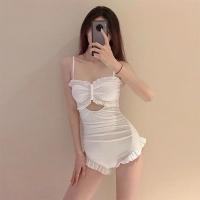 新潮款韩版时尚少女范泳衣女夏日系显瘦修身遮肚连体全身温泉泳装
