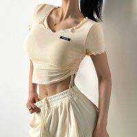 运动短袖女修身上衣性感露脐速干紧身跑步瑜伽服短袖t恤健身衣夏