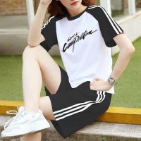 大码女装休闲运动女套装2021新款春夏季宽松短袖女时尚两件套潮