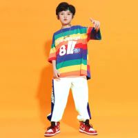 童街舞服装夏季男童套装短袖女童爵士舞练功服幼儿园表演服