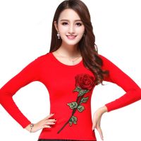 玫瑰刺绣长袖上衣广场舞服装莫代尔秋冬季杨丽萍新款短袖舞蹈服装