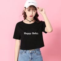 短款短袖t恤女学生韩版宽松ins高腰露脐黑色上衣漏肚脐夏季新款潮