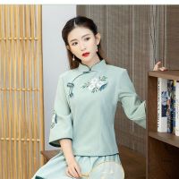 2021年新款绣花民族风盘扣旗袍套装国民丰改良汉服套装女