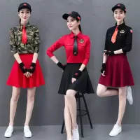 广场舞长袖翻领t恤跳舞短裙女两件套新款秋冬大码表演服团体服装