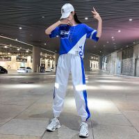 夏韩版工装裤大码休闲运动套装女学生街舞鬼步舞反光裤两件套