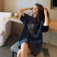 夏季新款bf风字母短袖t恤女学生韩版宽松百搭ins中长款半袖上衣服