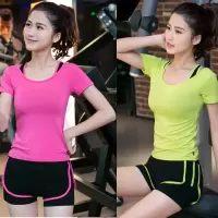 瑜伽服套装女夏莫代尔健身服显瘦速干短袖短裤跑步三件套运动套装