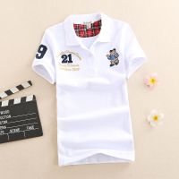 2021夏新款小熊棉刺绣polo衫修身运动休闲半袖上衣翻领短袖t恤女