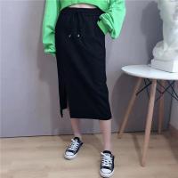 开叉中长包臀裙女2021春秋新款韩版一步裙松紧高腰显瘦黑色半身裙