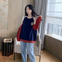 卫衣女潮ins秋季字母印花拼接袖卫衣2021年新款圆领宽松长袖上衣