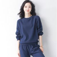 运动套装女2021春秋新款时尚圆领长袖休闲跑步服女装卫衣两件套潮