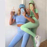 2021新品瑜伽服套装欧美吊带文胸短袖短裤运动女装健身服套装