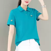 棉2021夏季新款韩版女装翻领t恤色休闲运动衫短袖t恤