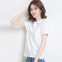 2021夏短袖女工作服棉质t恤学生翻领开叉运动衫休闲显瘦体恤