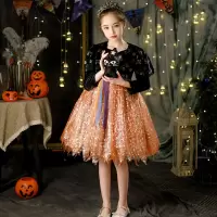 新款万圣节cos服装女童可爱演出服儿童主题小仙女纱裙带帽