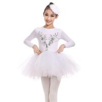 女童小天鹅舞长袖演出服表演服装芭蕾舞蹈服儿童白纱裙公主蓬蓬裙